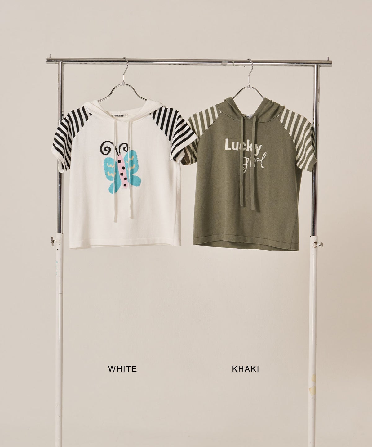 Y2K/半袖/フード/ハーフスリーブ ジャカード ニットフーディー TINA：JOJUN