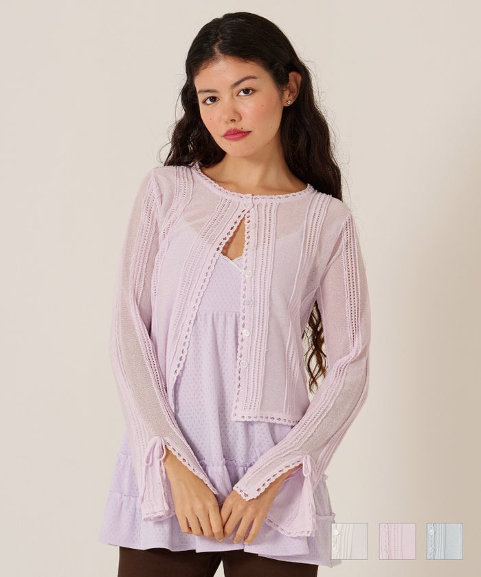 カーディガン/シアー/トップス/ピンタック シアーニット カーディガン TINA：JOJUN