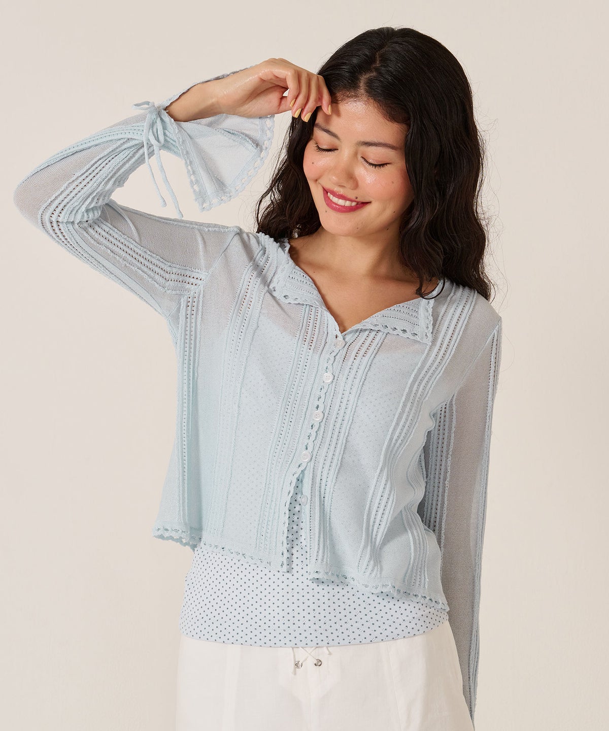 カーディガン/シアー/トップス/ピンタック シアーニット カーディガン TINA：JOJUN