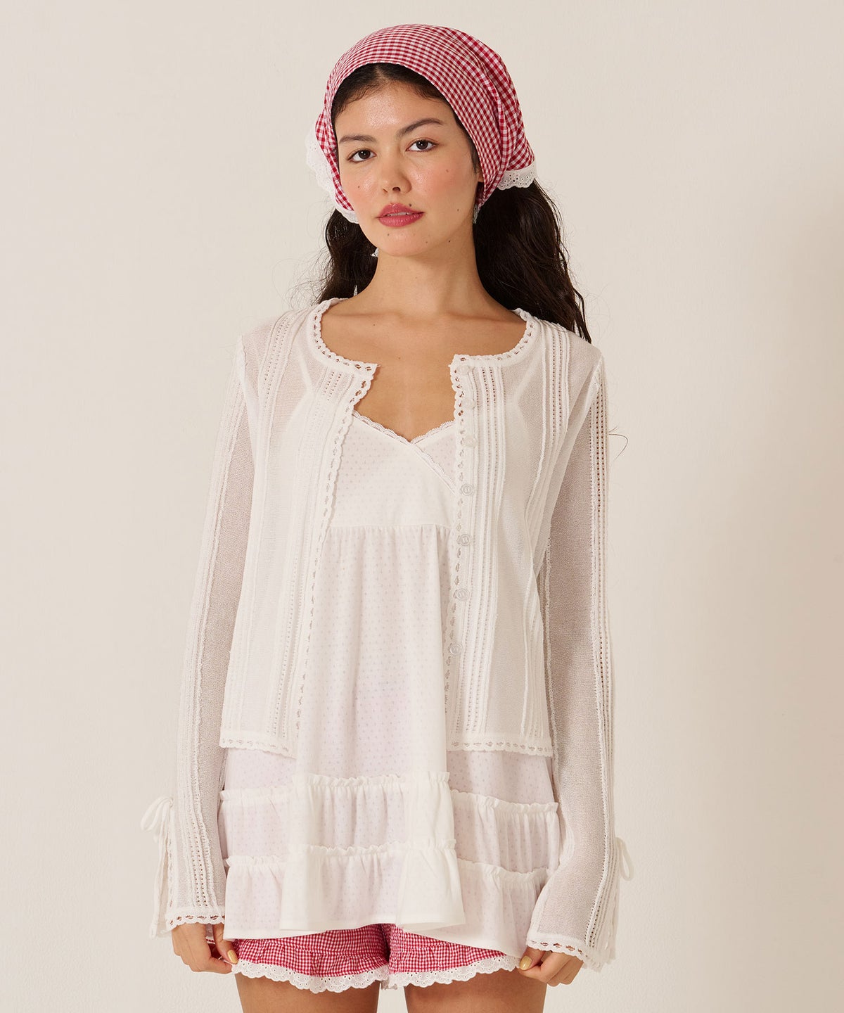 カーディガン/シアー/トップス/ピンタック シアーニット カーディガン TINA：JOJUN