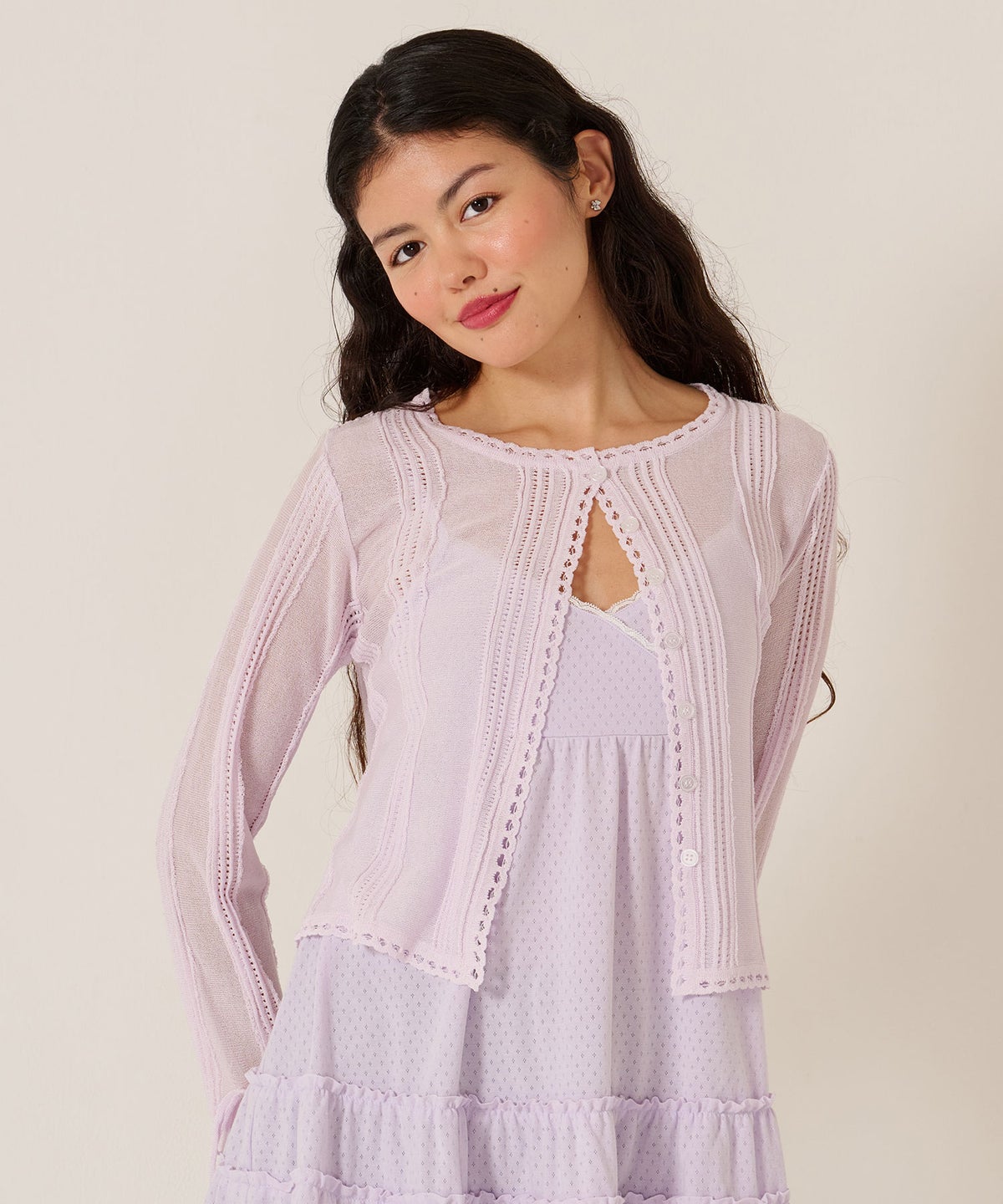 カーディガン/シアー/トップス/ピンタック シアーニット カーディガン TINA：JOJUN