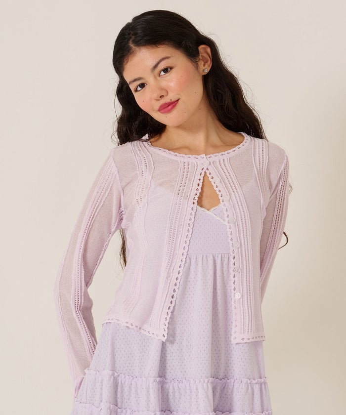 カーディガン/シアー/トップス/ピンタック シアーニット カーディガン TINA：JOJUN