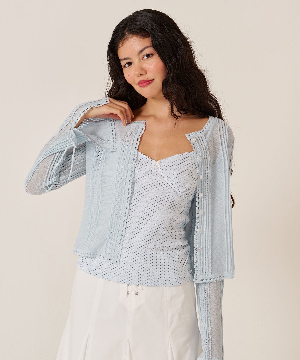 カーディガン/シアー/トップス/ピンタック シアーニット カーディガン TINA：JOJUN