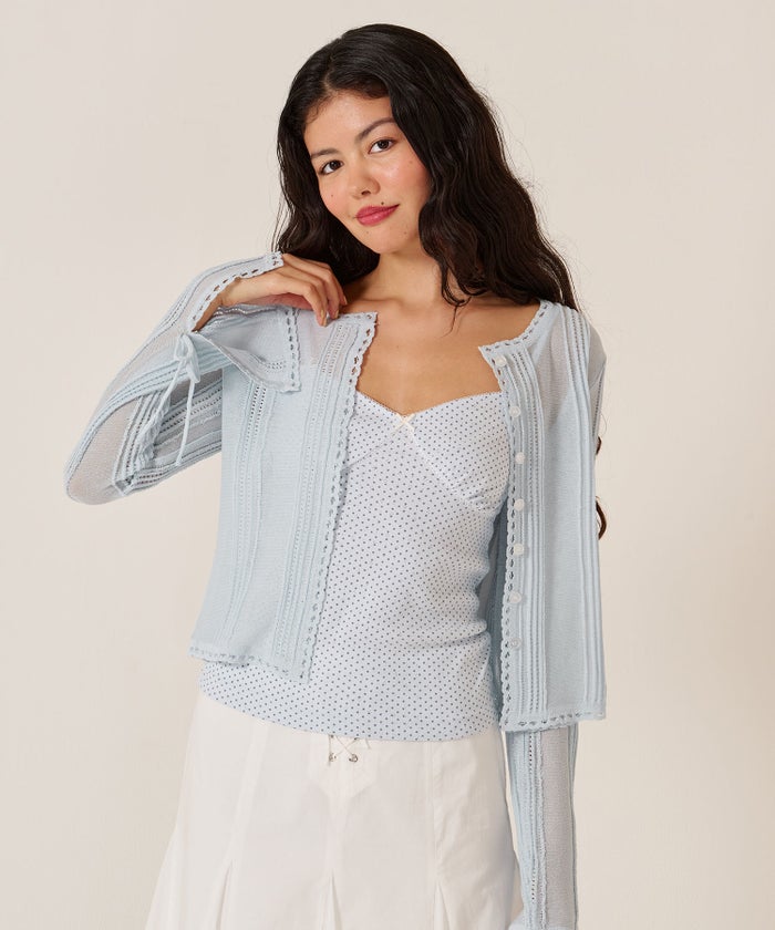 カーディガン/シアー/トップス/ピンタック シアーニット カーディガン TINA：JOJUN