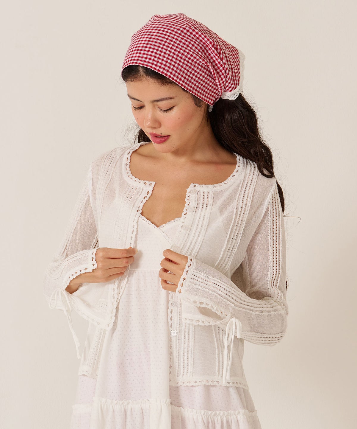 カーディガン/シアー/トップス/ピンタック シアーニット カーディガン TINA：JOJUN