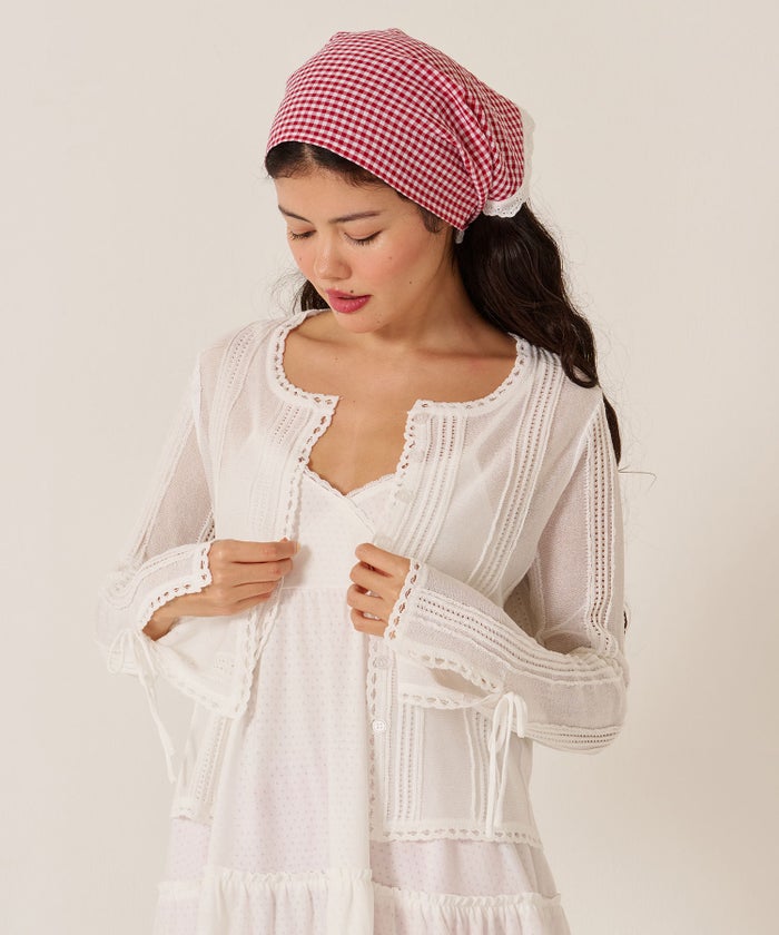 カーディガン/シアー/トップス/ピンタック シアーニット カーディガン TINA：JOJUN