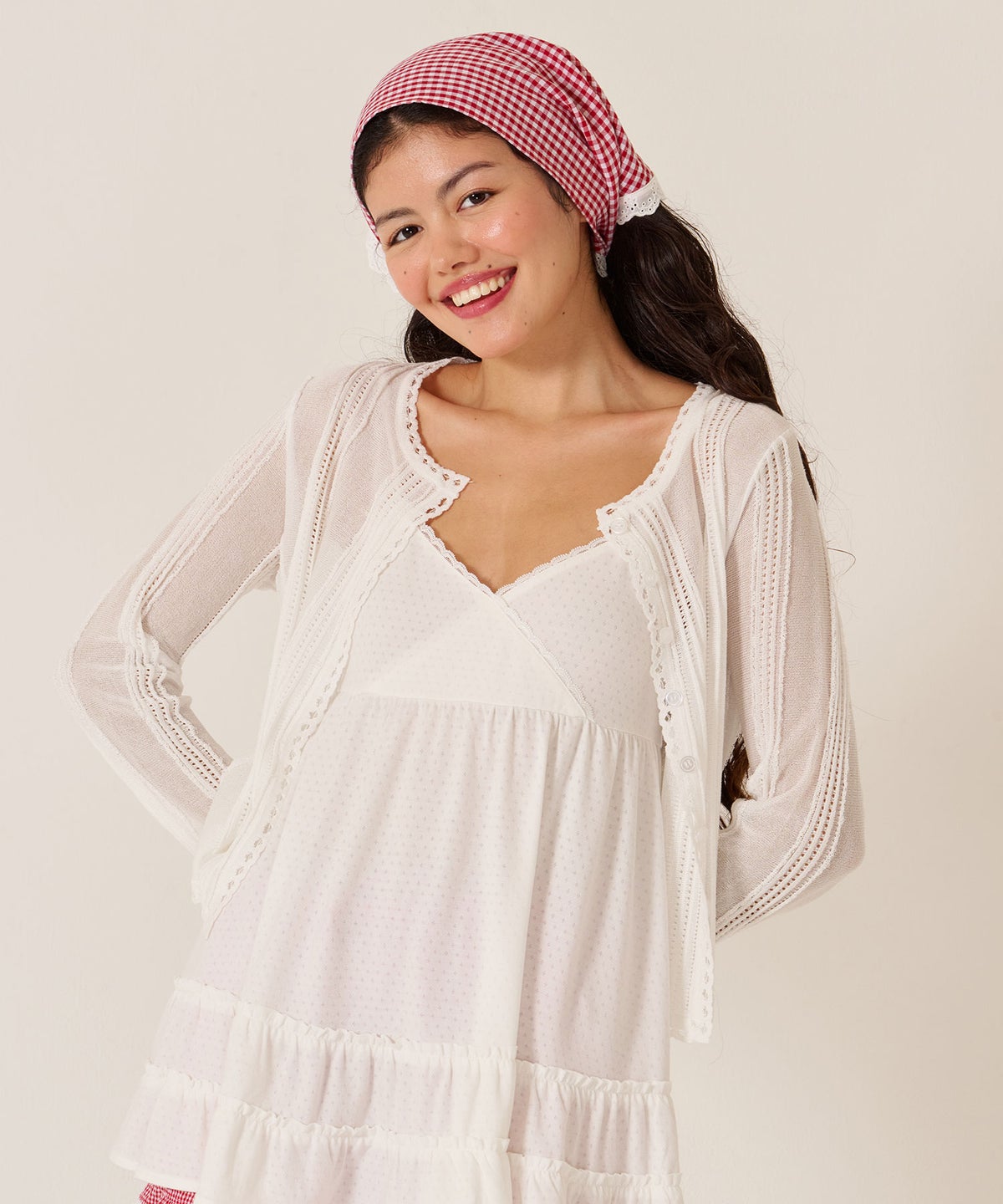 カーディガン/シアー/トップス/ピンタック シアーニット カーディガン TINA：JOJUN