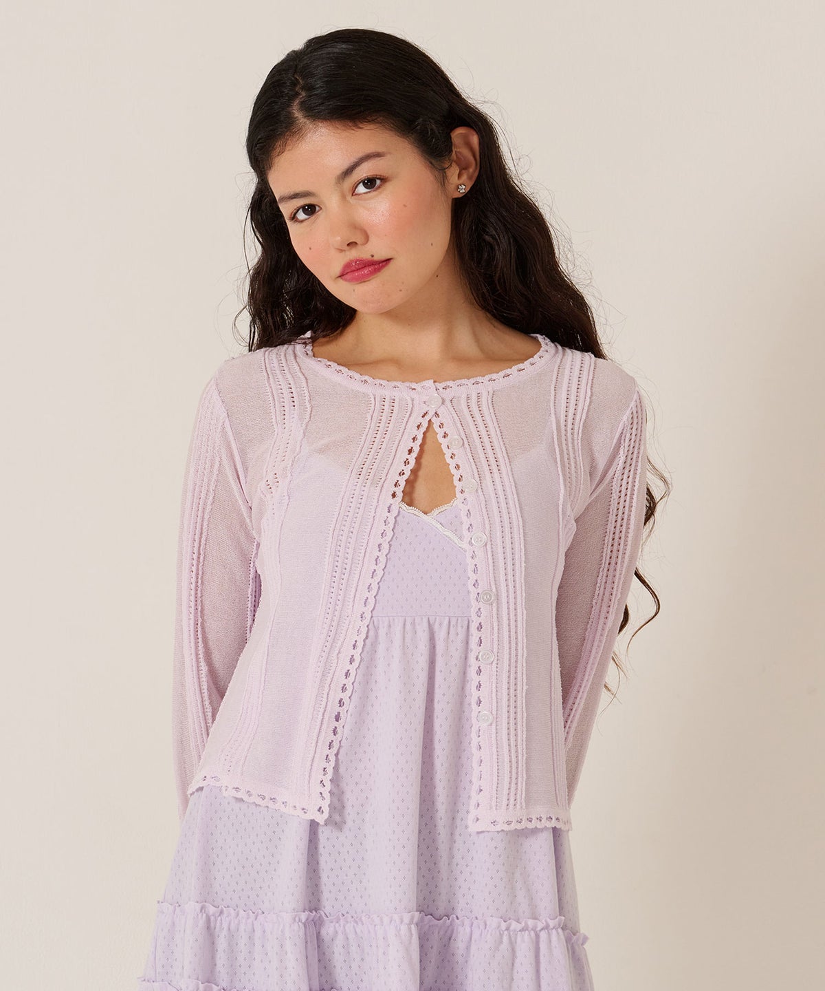 カーディガン/シアー/トップス/ピンタック シアーニット カーディガン TINA：JOJUN