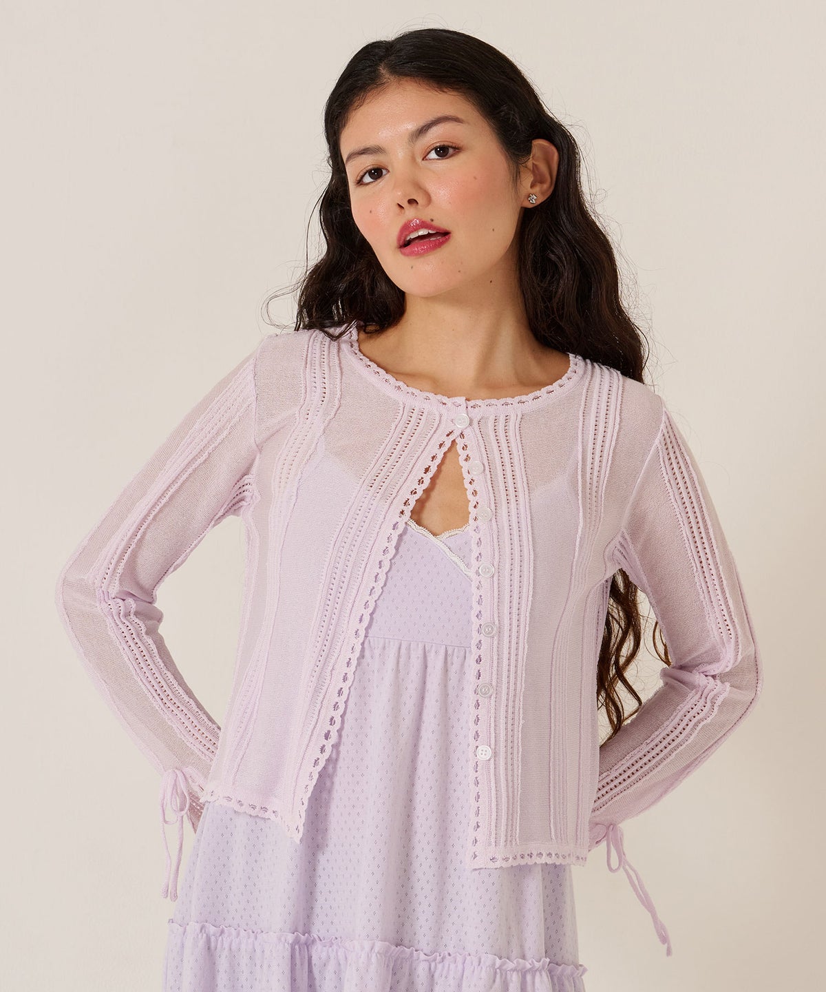 カーディガン/シアー/トップス/ピンタック シアーニット カーディガン TINA：JOJUN