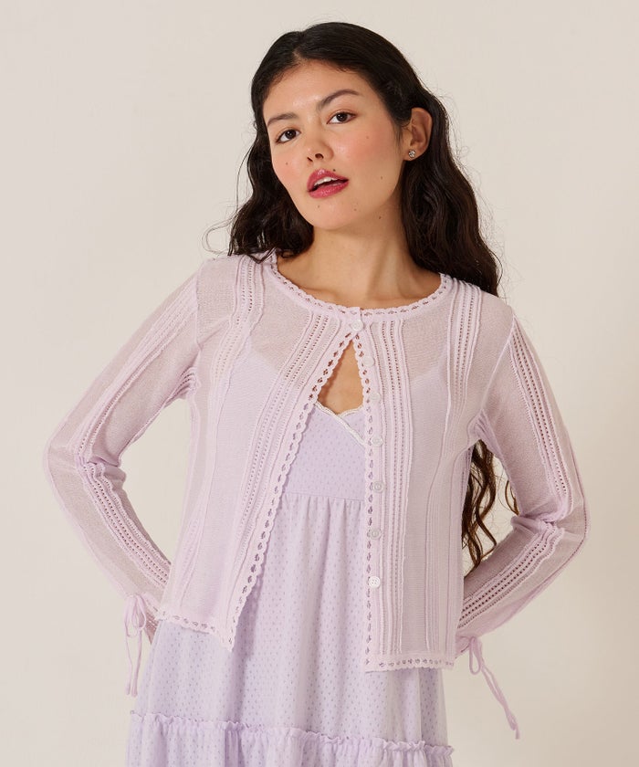 カーディガン/シアー/トップス/ピンタック シアーニット カーディガン TINA：JOJUN