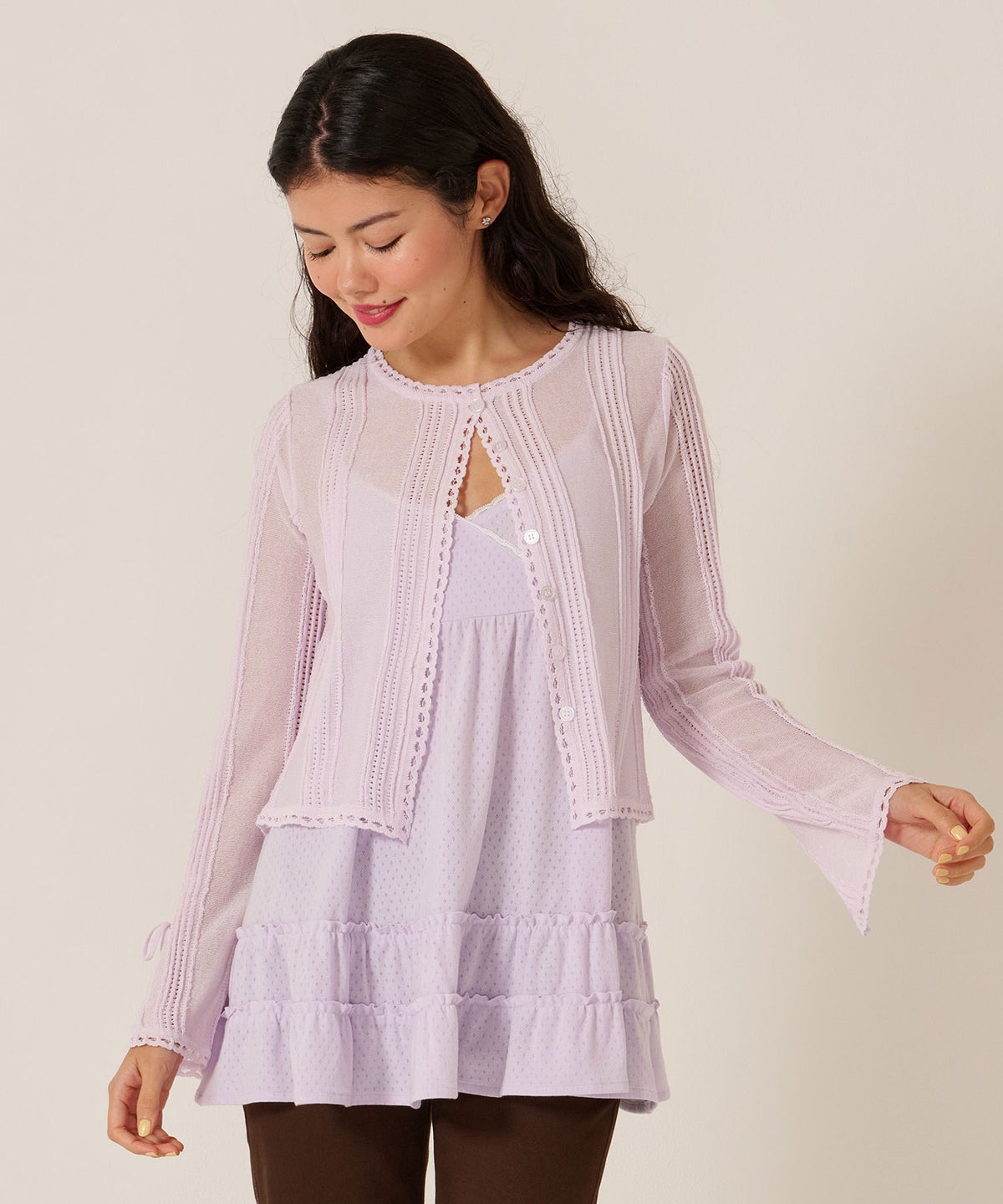 カーディガン/シアー/トップス/ピンタック シアーニット カーディガン TINA：JOJUN