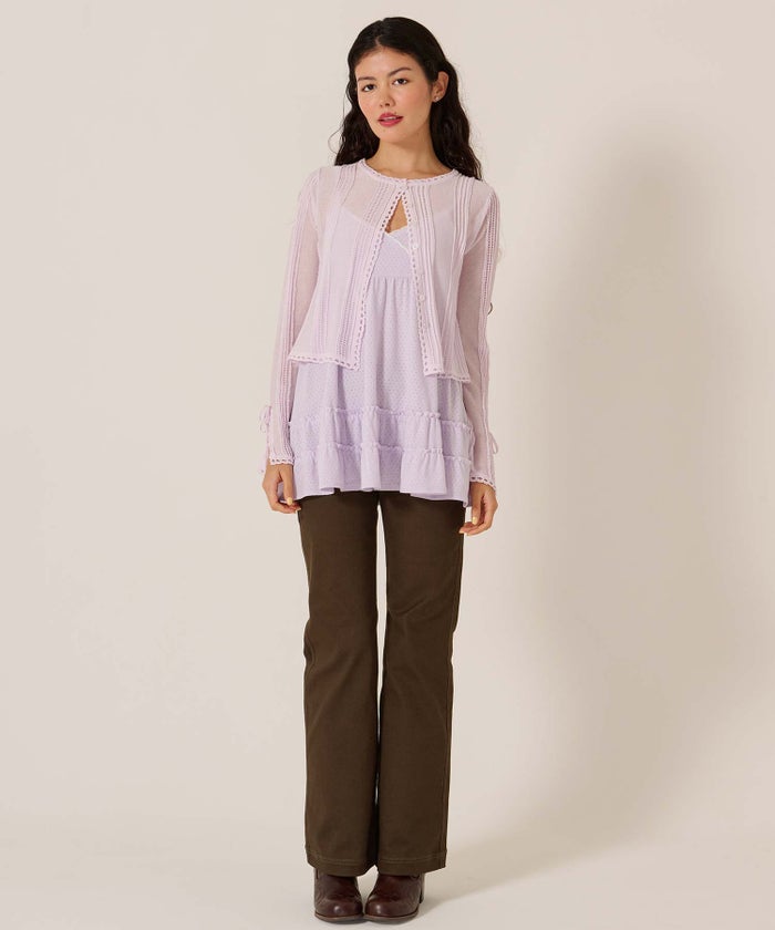 カーディガン/シアー/トップス/ピンタック シアーニット カーディガン TINA：JOJUN