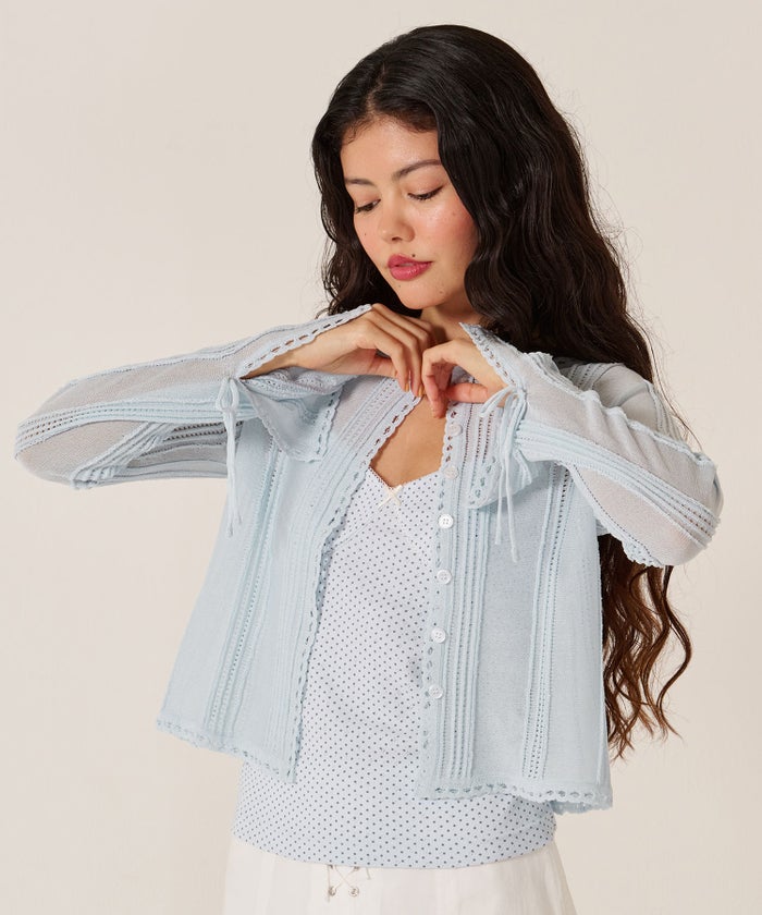 カーディガン/シアー/トップス/ピンタック シアーニット カーディガン TINA：JOJUN