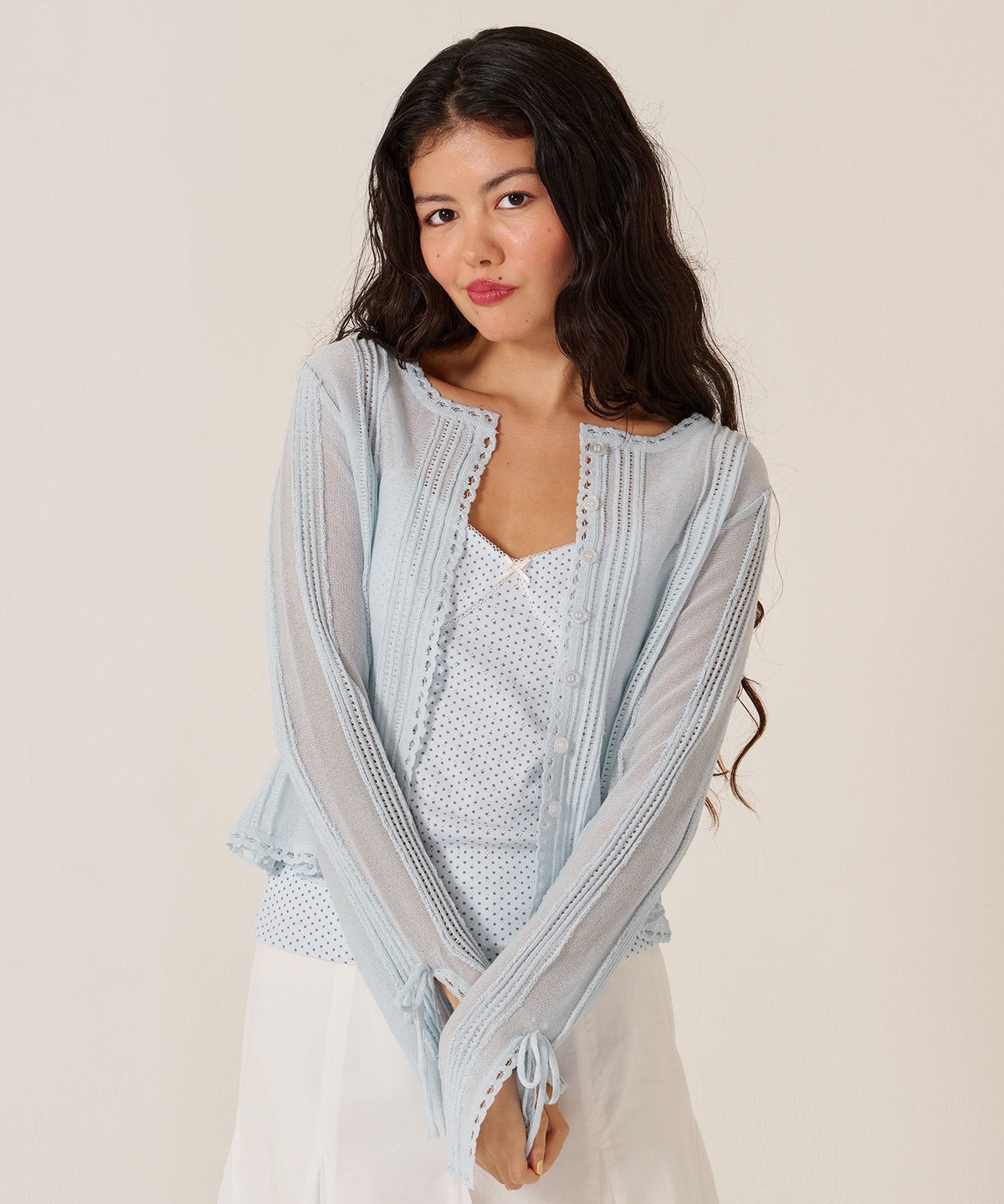 カーディガン/シアー/トップス/ピンタック シアーニット カーディガン TINA：JOJUN