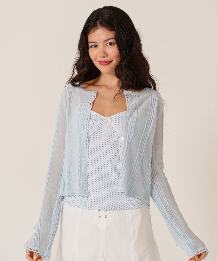 カーディガン/シアー/トップス/ピンタック シアーニット カーディガン TINA：JOJUN