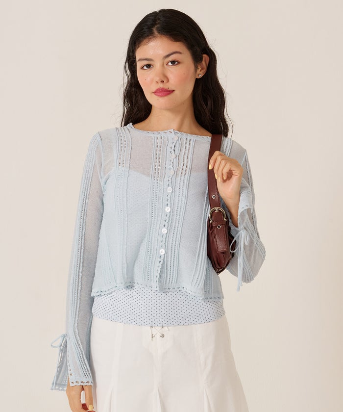 カーディガン/シアー/トップス/ピンタック シアーニット カーディガン TINA：JOJUN