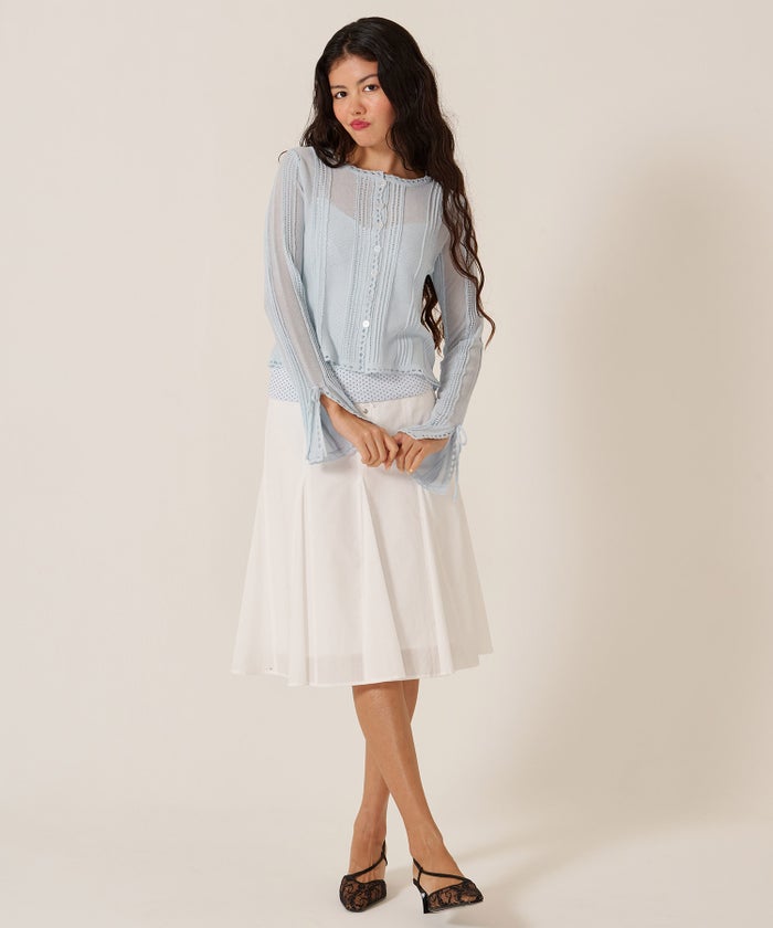 カーディガン/シアー/トップス/ピンタック シアーニット カーディガン TINA：JOJUN