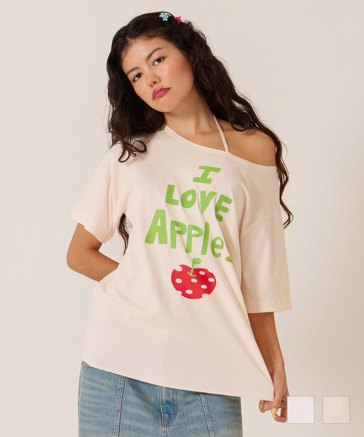 トップス/オーバーサイズ/オリジナル プリント オフショル Tシャツ TINA：JOJUN