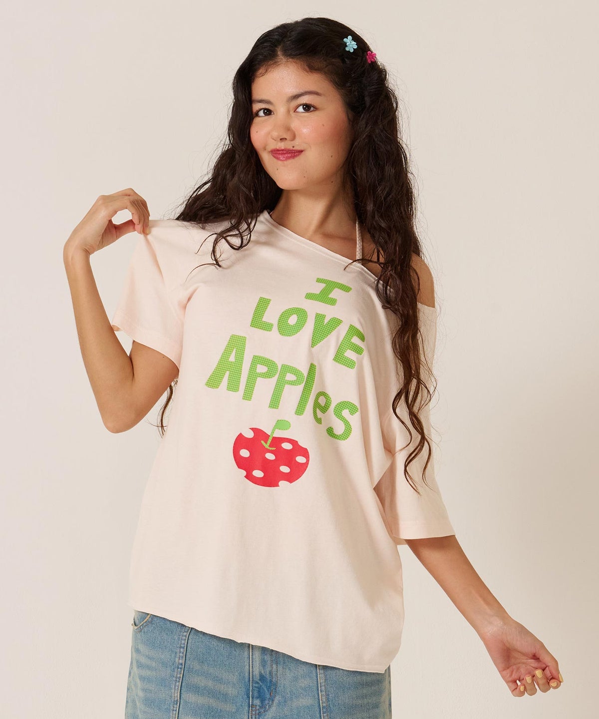 トップス/オーバーサイズ/オリジナル プリント オフショル Tシャツ TINA：JOJUN