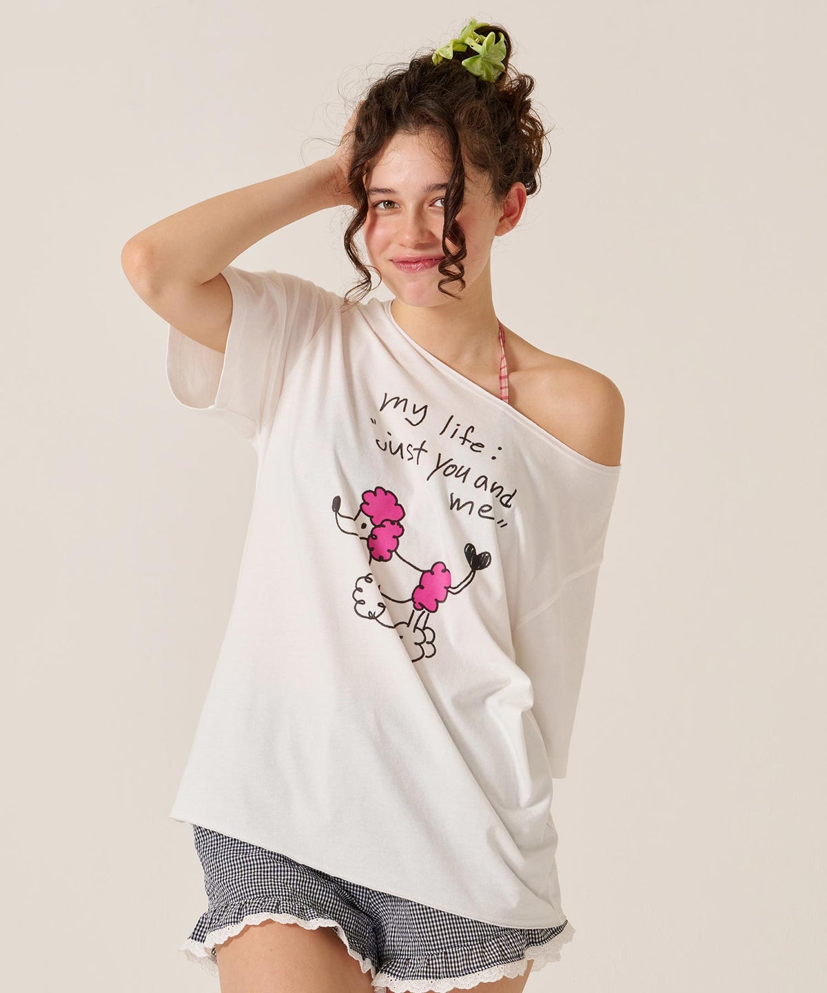 トップス/オーバーサイズ/オリジナル プリント オフショル Tシャツ TINA：JOJUN