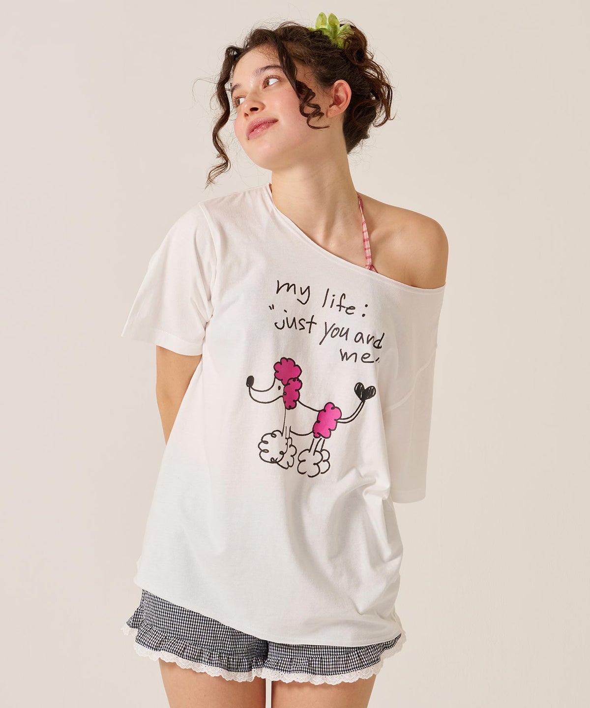 トップス/オーバーサイズ/オリジナル プリント オフショル Tシャツ TINA：JOJUN