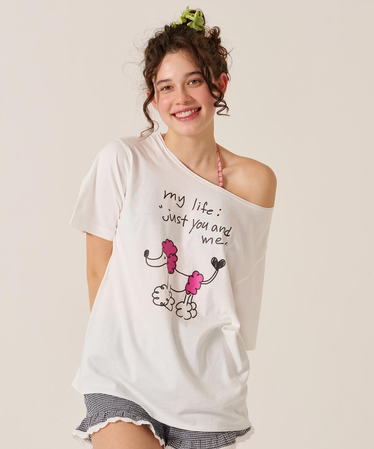 トップス/オーバーサイズ/オリジナル プリント オフショル Tシャツ TINA：JOJUN