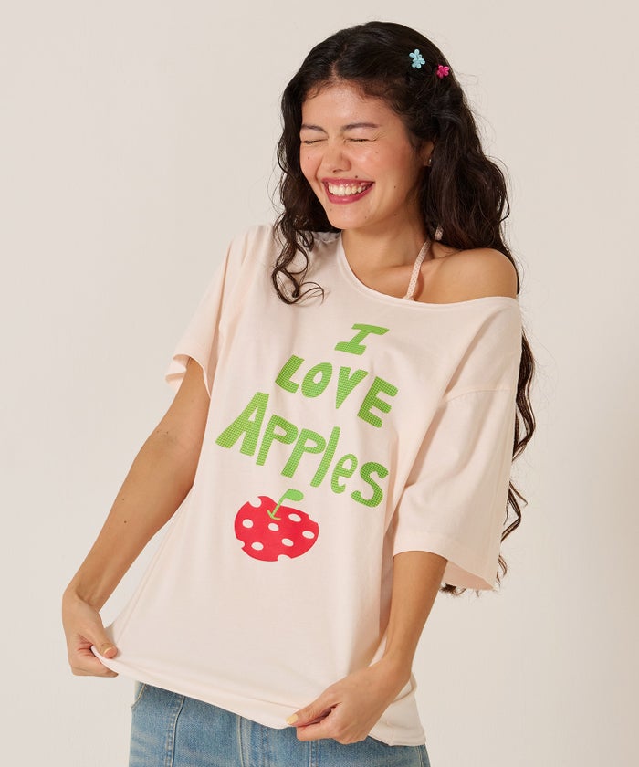 トップス/オーバーサイズ/オリジナル プリント オフショル Tシャツ TINA：JOJUN