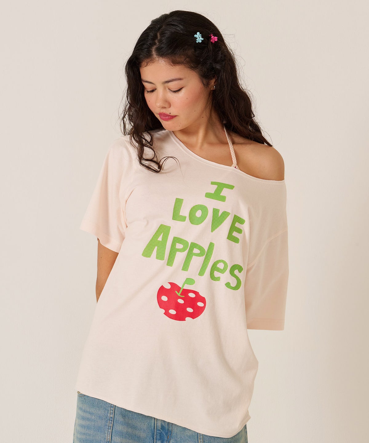 トップス/オーバーサイズ/オリジナル プリント オフショル Tシャツ TINA：JOJUN