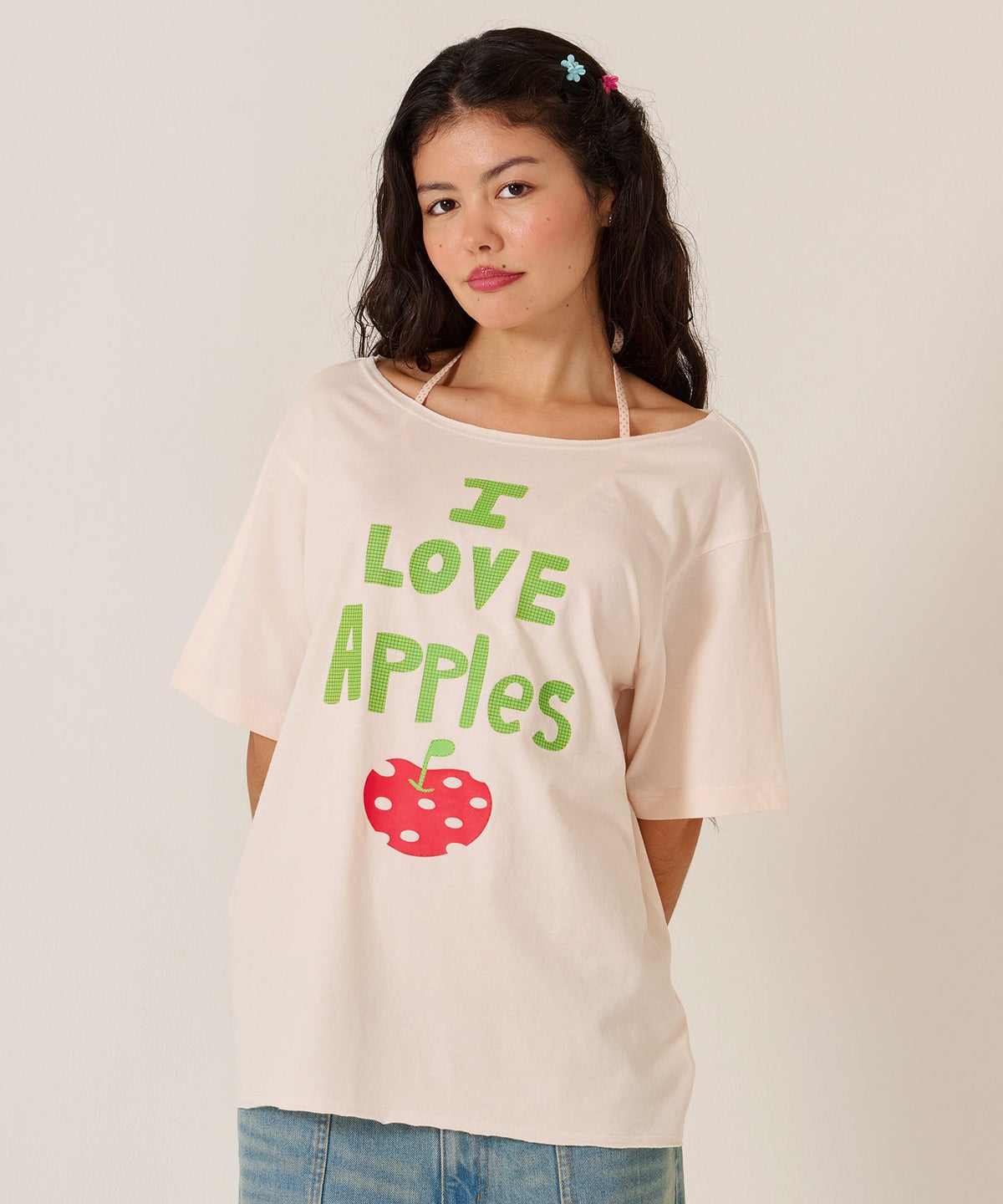 トップス/オーバーサイズ/オリジナル プリント オフショル Tシャツ TINA：JOJUN