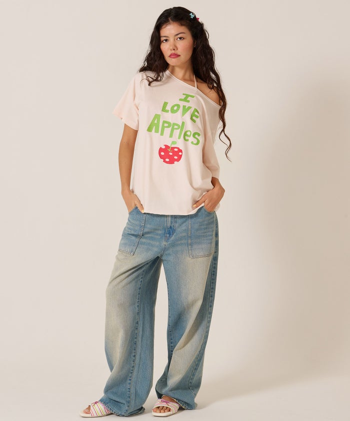 トップス/オーバーサイズ/オリジナル プリント オフショル Tシャツ TINA：JOJUN