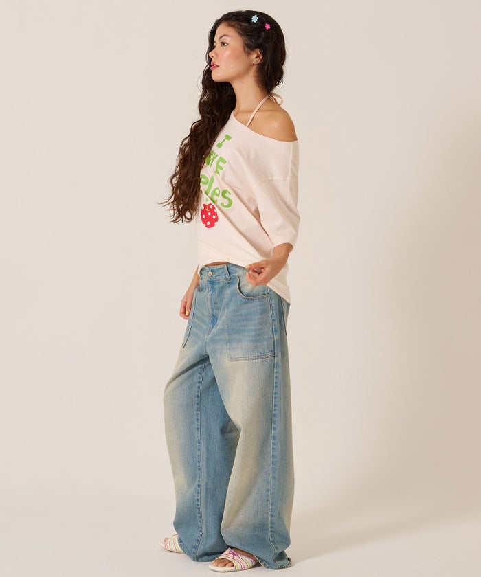 トップス/オーバーサイズ/オリジナル プリント オフショル Tシャツ TINA：JOJUN