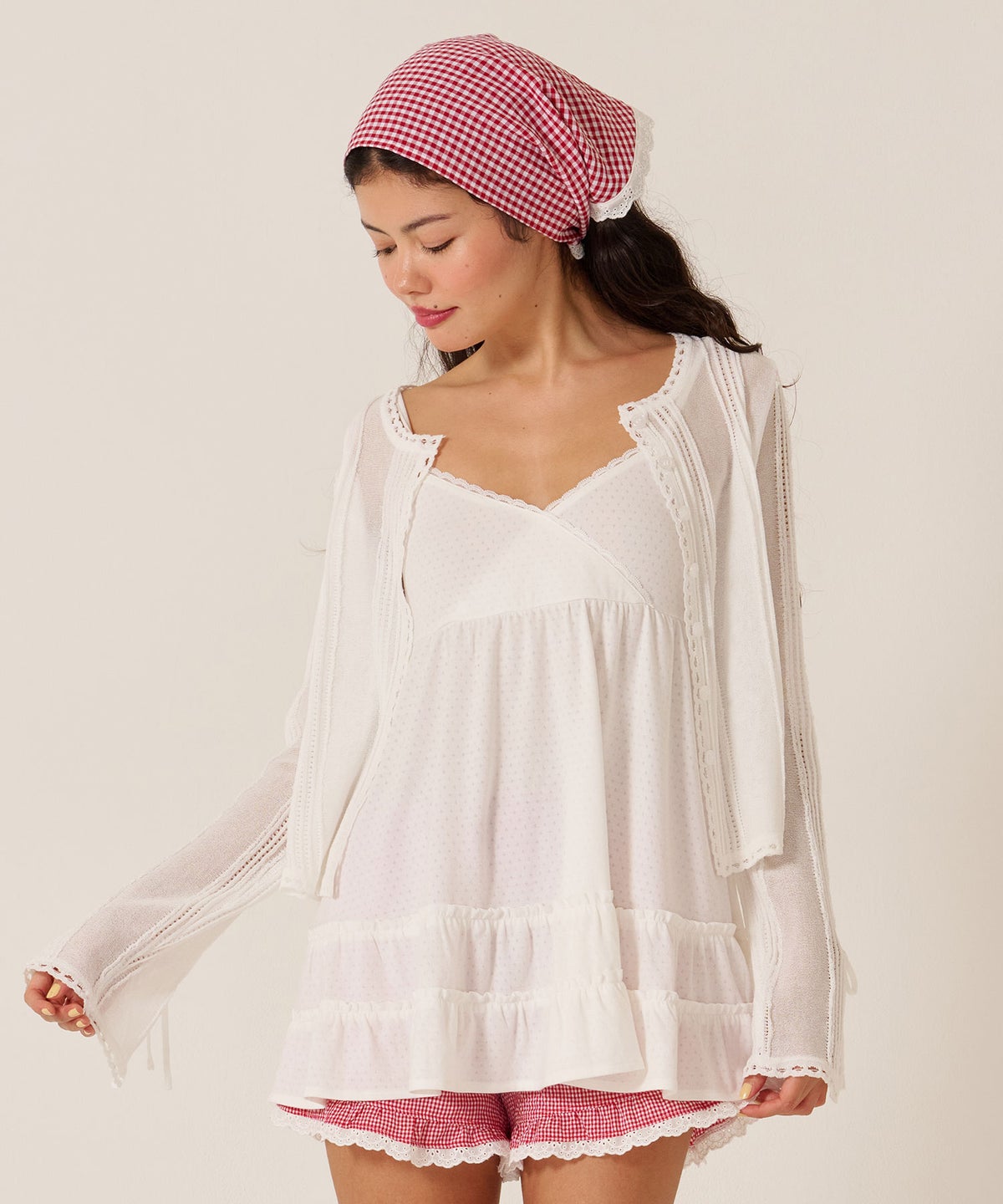 キャミ/トップス/アイレット ヘムフリル カット チュニック TINA：JOJUN