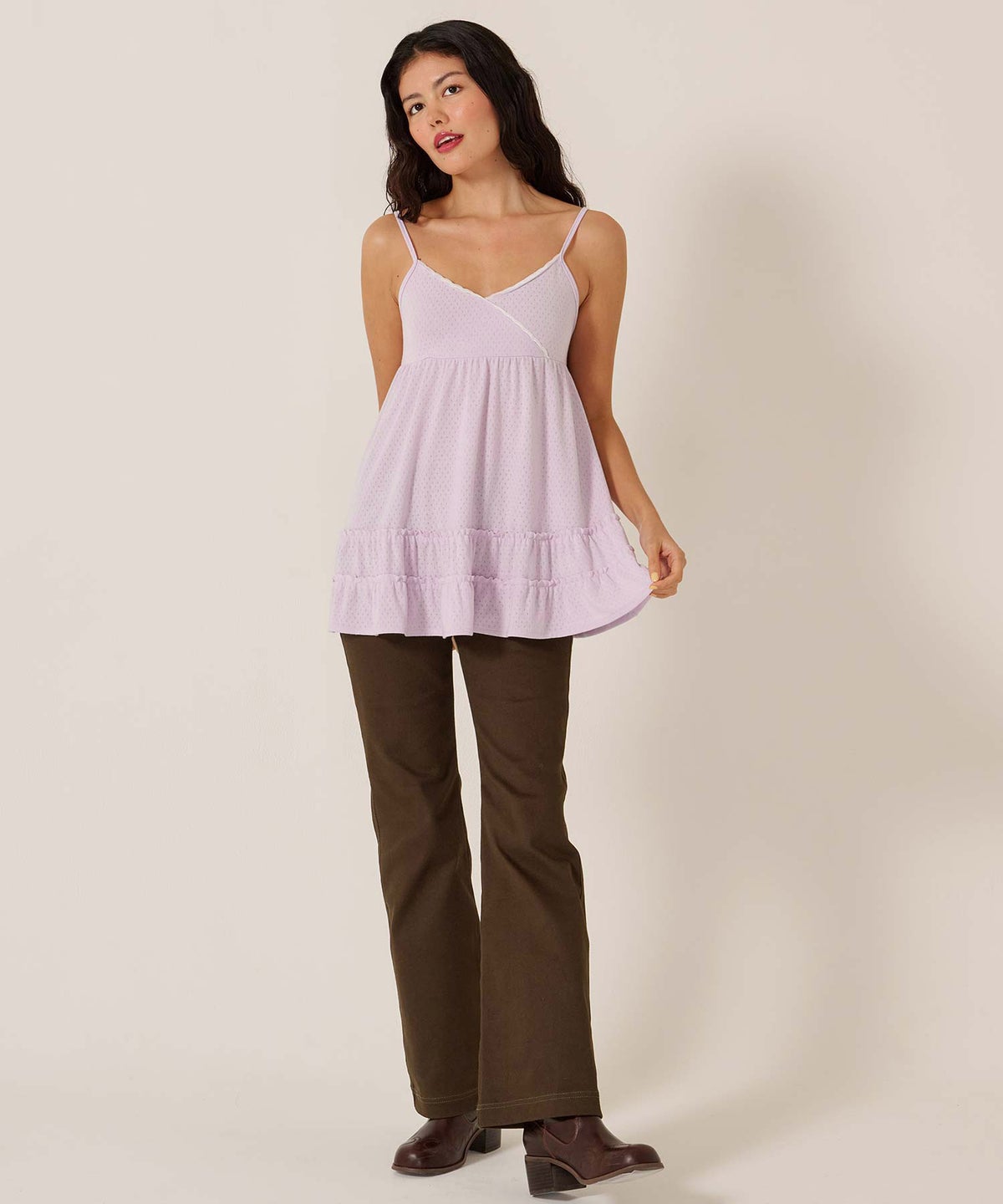 キャミ/トップス/アイレット ヘムフリル カット チュニック TINA：JOJUN