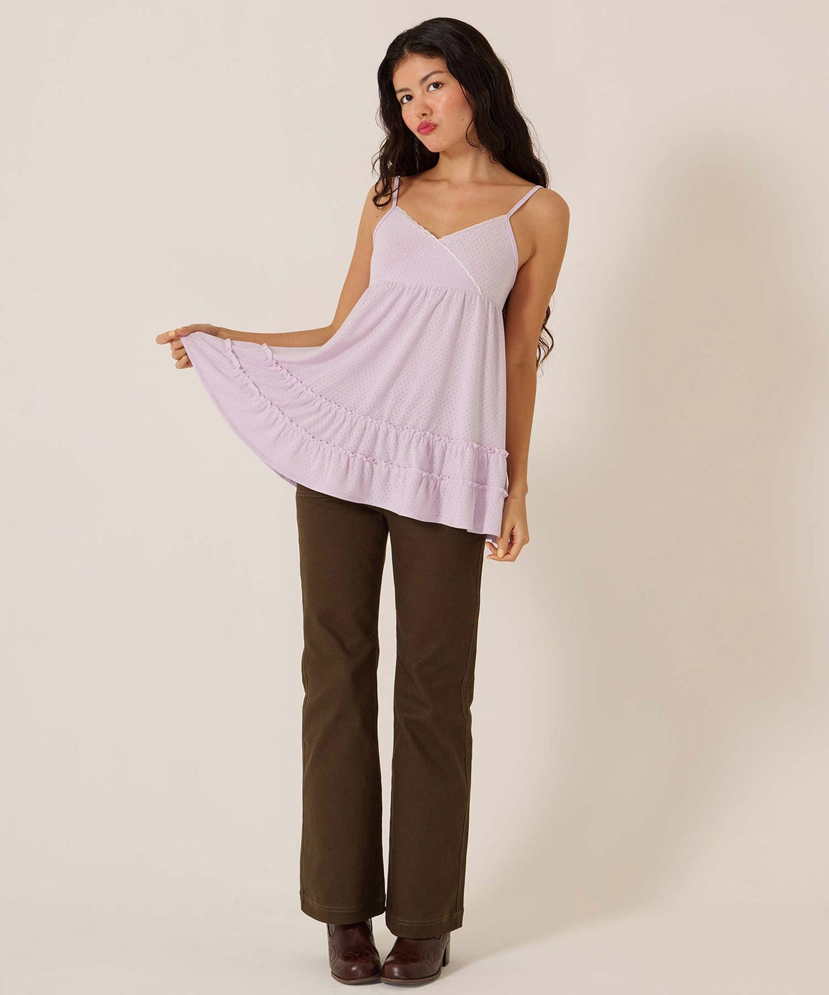 キャミ/トップス/アイレット ヘムフリル カット チュニック TINA：JOJUN