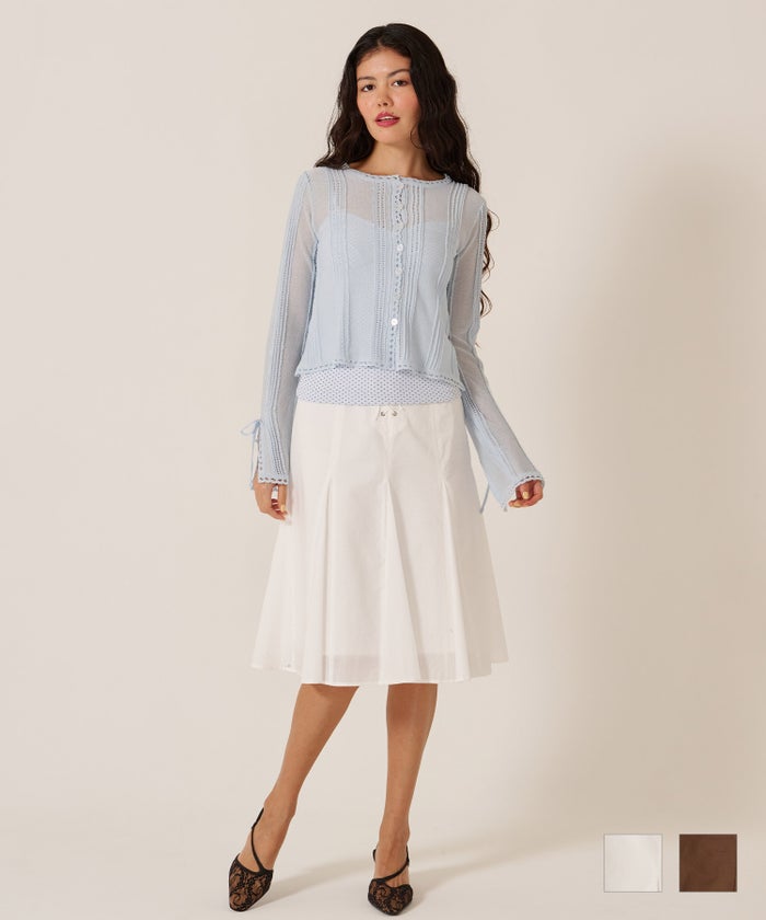 ミディ丈/スカート/リボン/フロント レースアップ フレア スカート TINA：JOJUN