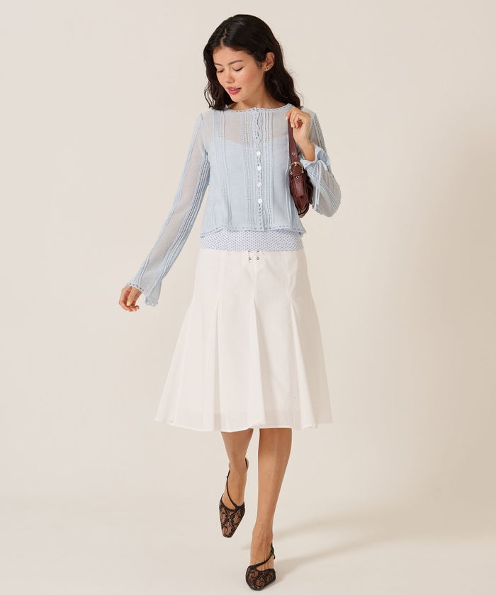 ミディ丈/スカート/リボン/フロント レースアップ フレア スカート TINA：JOJUN