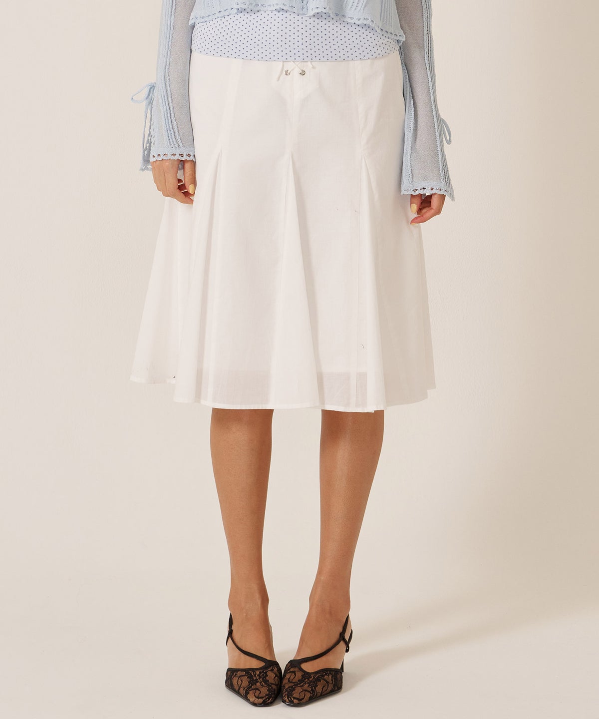 ミディ丈/スカート/リボン/フロント レースアップ フレア スカート TINA：JOJUN