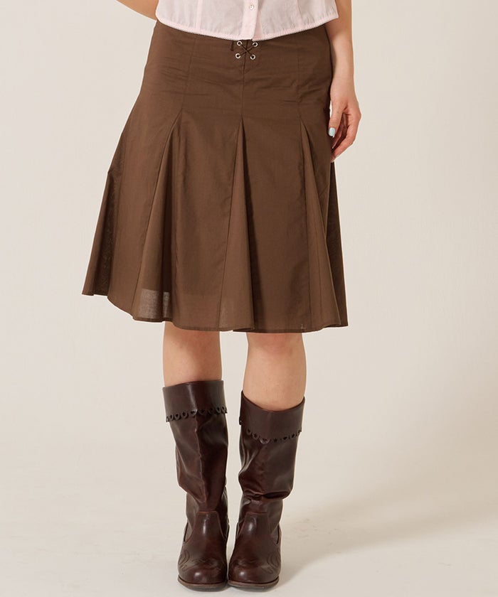 ミディ丈/スカート/リボン/フロント レースアップ フレア スカート TINA：JOJUN