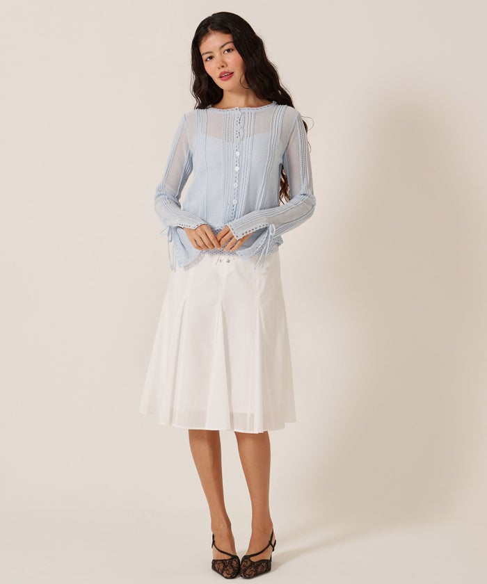 ミディ丈/スカート/リボン/フロント レースアップ フレア スカート TINA：JOJUN