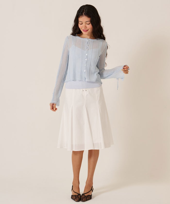 ミディ丈/スカート/リボン/フロント レースアップ フレア スカート TINA：JOJUN