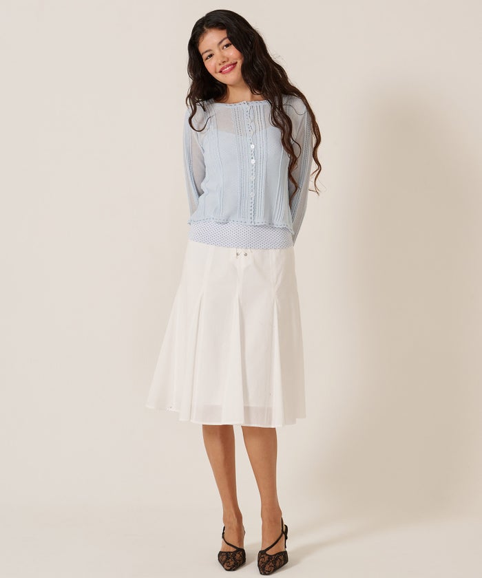 ミディ丈/スカート/リボン/フロント レースアップ フレア スカート TINA：JOJUN