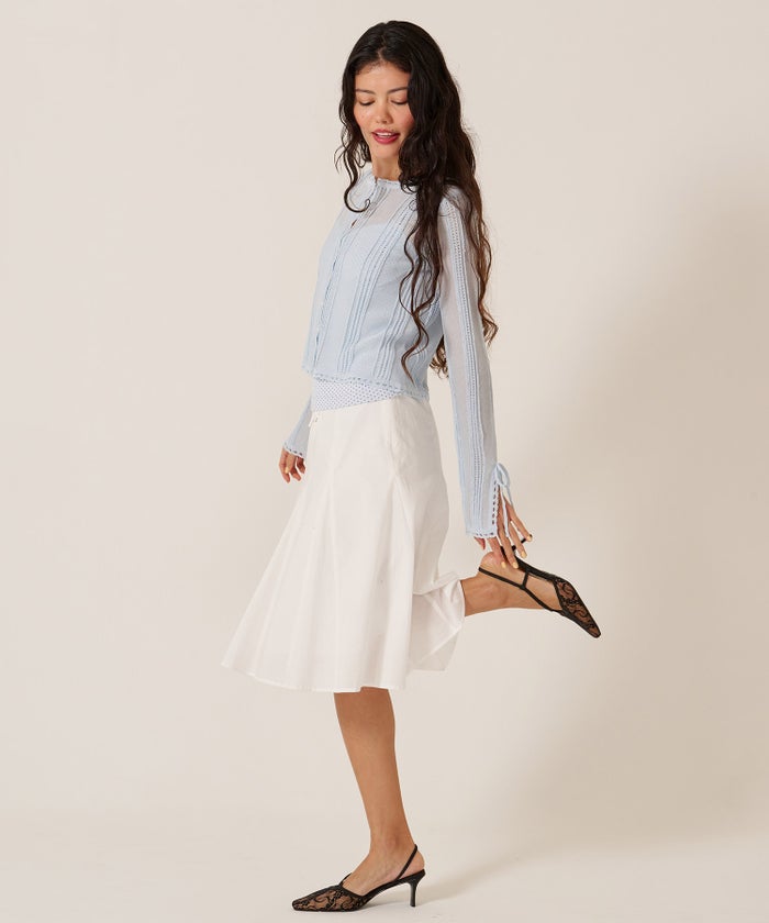 ミディ丈/スカート/リボン/フロント レースアップ フレア スカート TINA：JOJUN