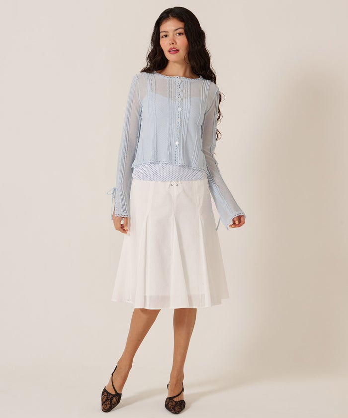 ミディ丈/スカート/リボン/フロント レースアップ フレア スカート TINA：JOJUN