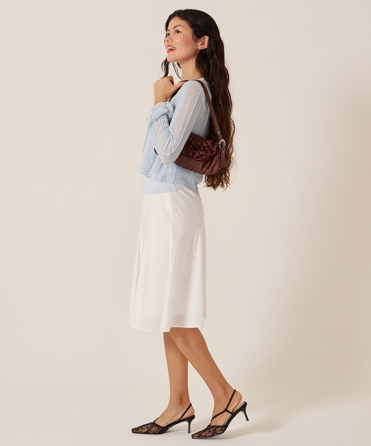 ミディ丈/スカート/リボン/フロント レースアップ フレア スカート TINA：JOJUN