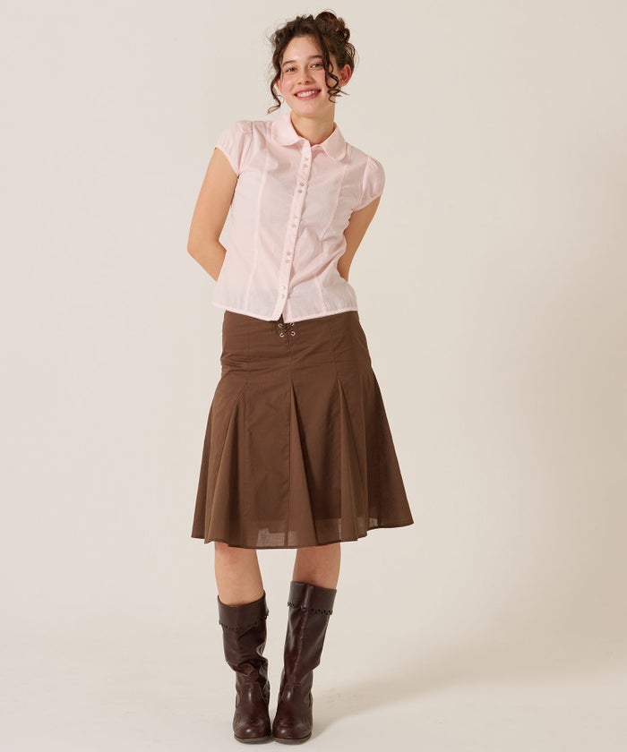 ミディ丈/スカート/リボン/フロント レースアップ フレア スカート TINA：JOJUN