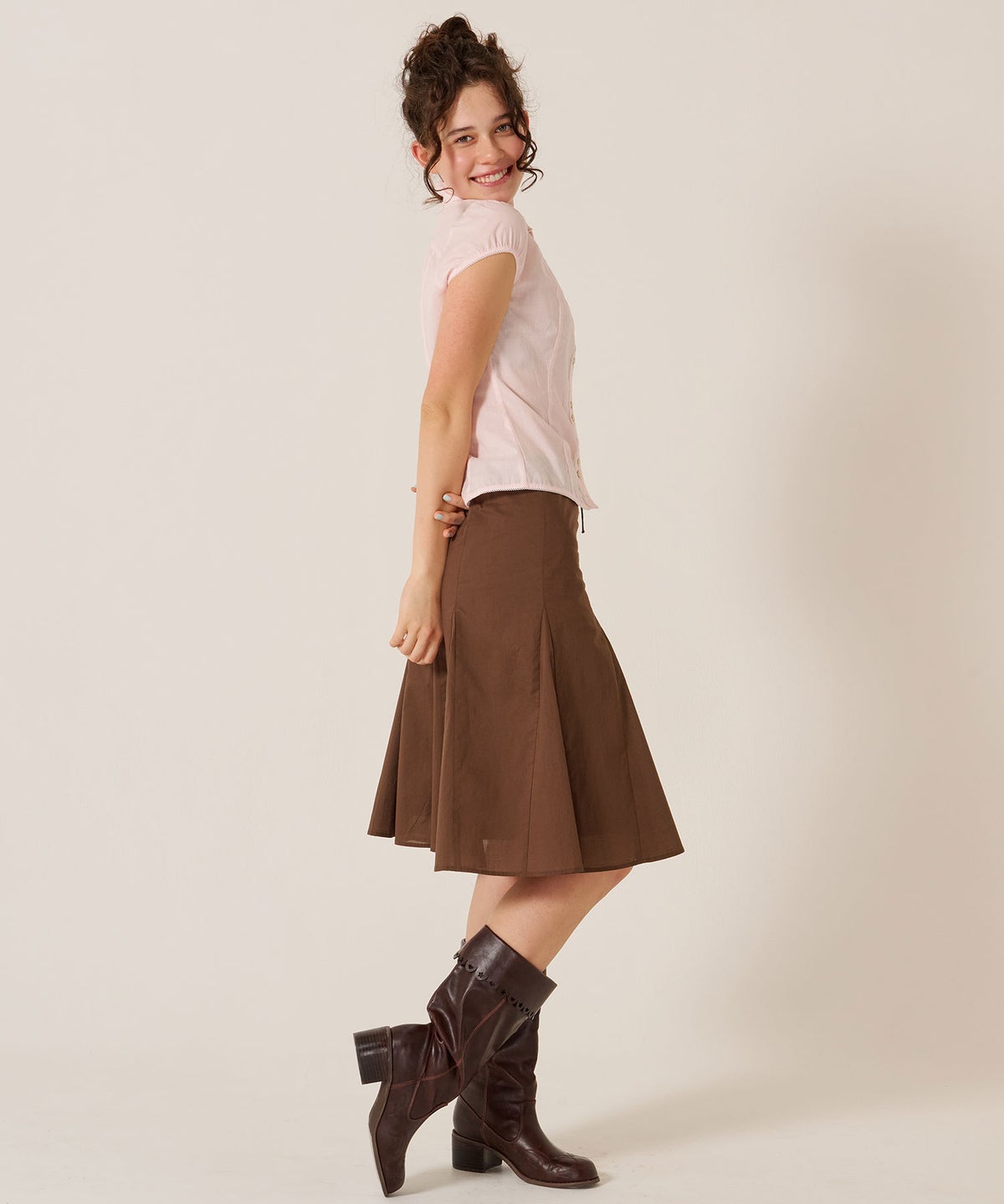 ミディ丈/スカート/リボン/フロント レースアップ フレア スカート TINA：JOJUN