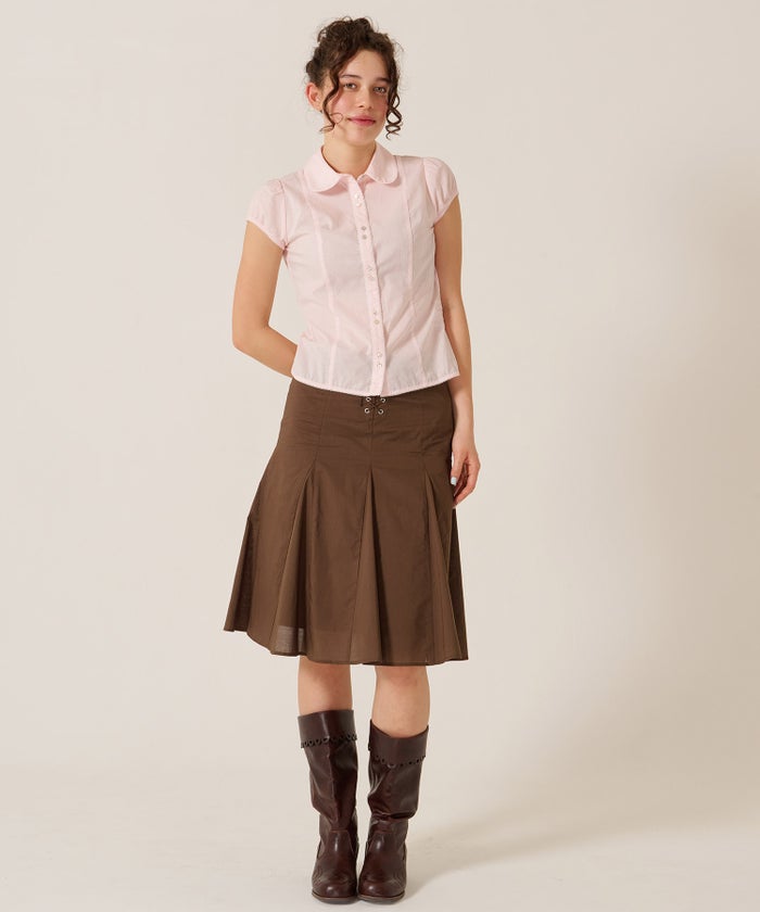 ミディ丈/スカート/リボン/フロント レースアップ フレア スカート TINA：JOJUN