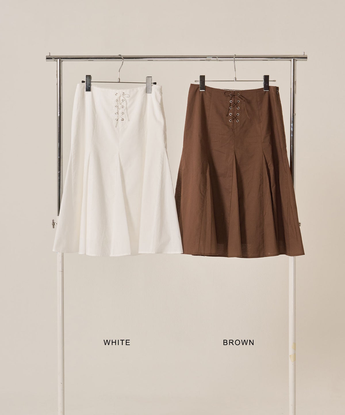 ミディ丈/スカート/リボン/フロント レースアップ フレア スカート TINA：JOJUN