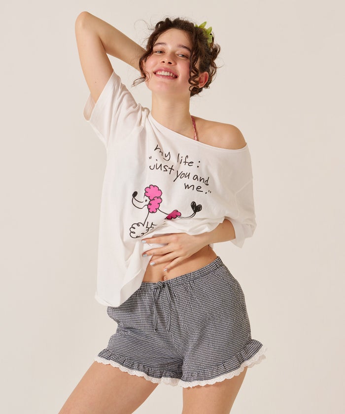 レース/ショートパンツ/リラックス/チェック柄 フリル ショートパンツ TINA：JOJUN