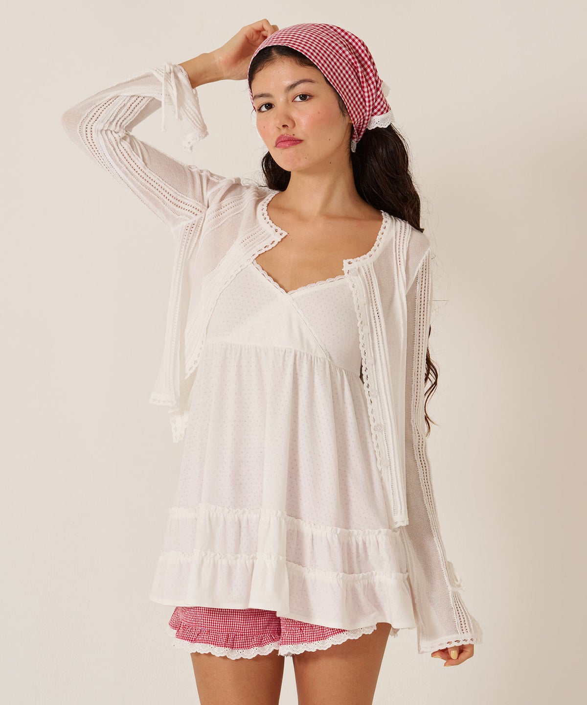 レース/ショートパンツ/リラックス/チェック柄 フリル ショートパンツ TINA：JOJUN